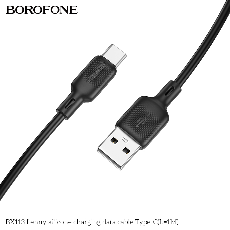 BOROFONE BX113 Lenny USB-A to USB-C silicone cable 1m NZ 4